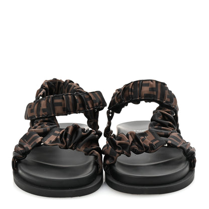 Fendi Satin FF Ruched Sandals 39 Tobacco Black 3 of 9