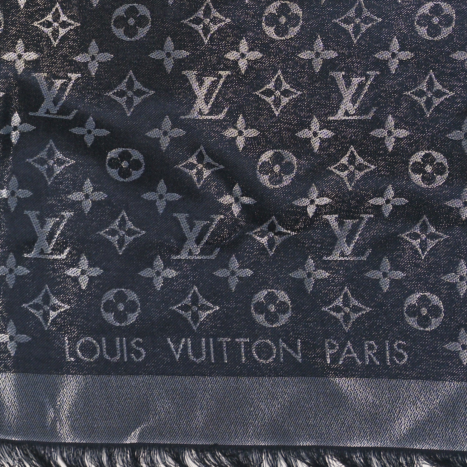 Louis Vuitton Silk Lurex Wool Monogram Shine Shawl Black 3 of 5