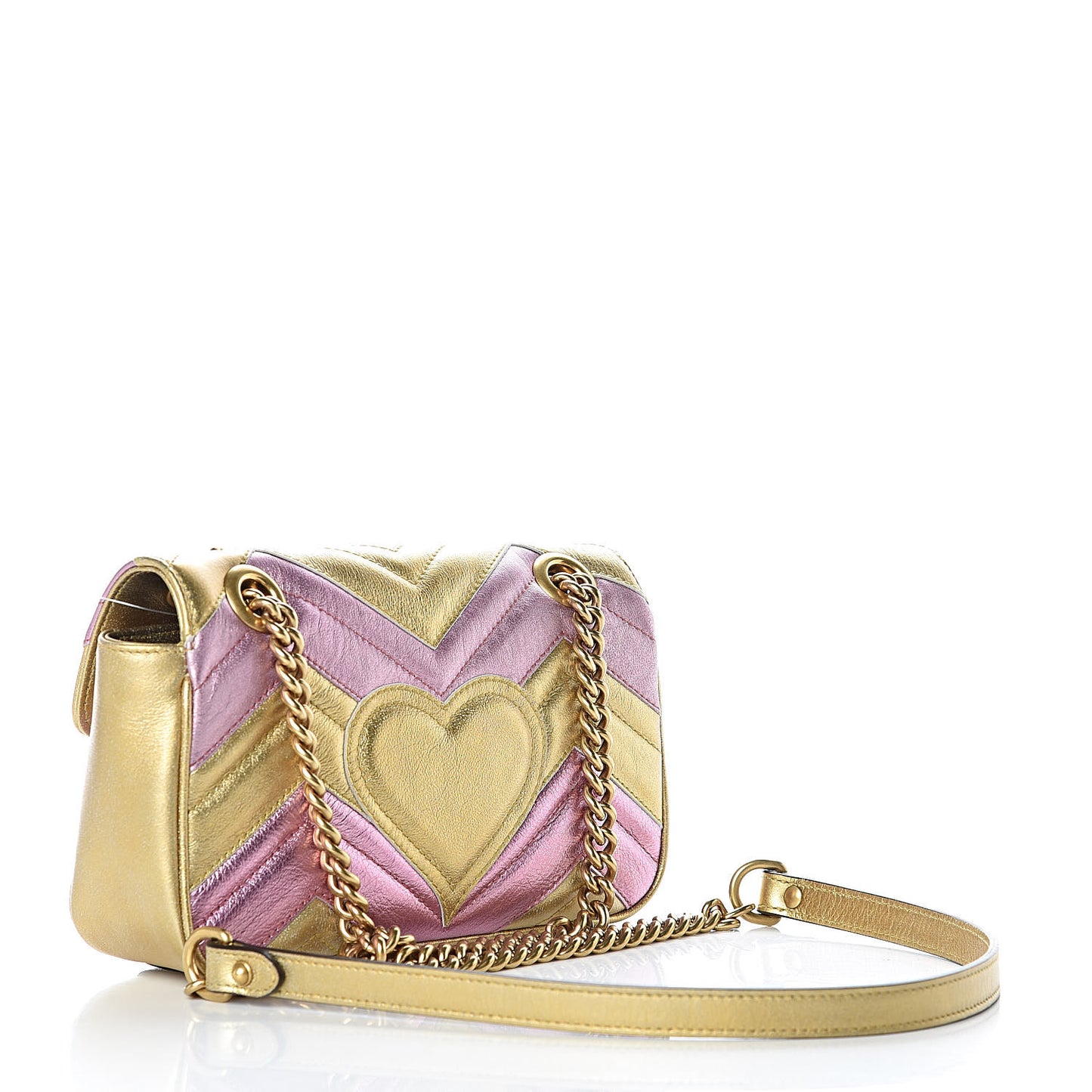 Metallic Calfskin Matelasse Mini GG Marmont Shoulder Bag Gold Pink