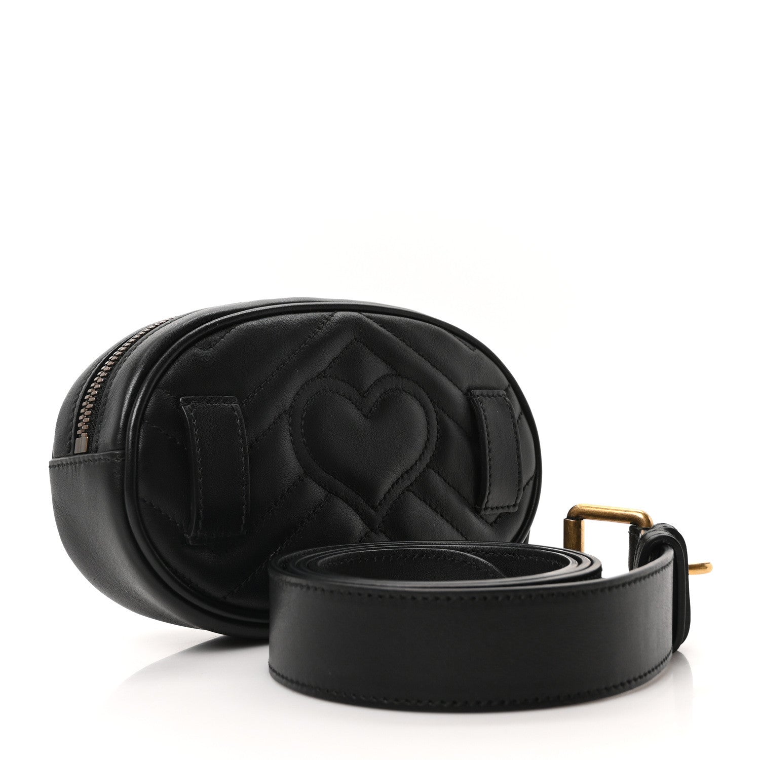 Gucci Calfskin Matelasse GG Marmont Belt Bag 95 38 Black 3 of 10
