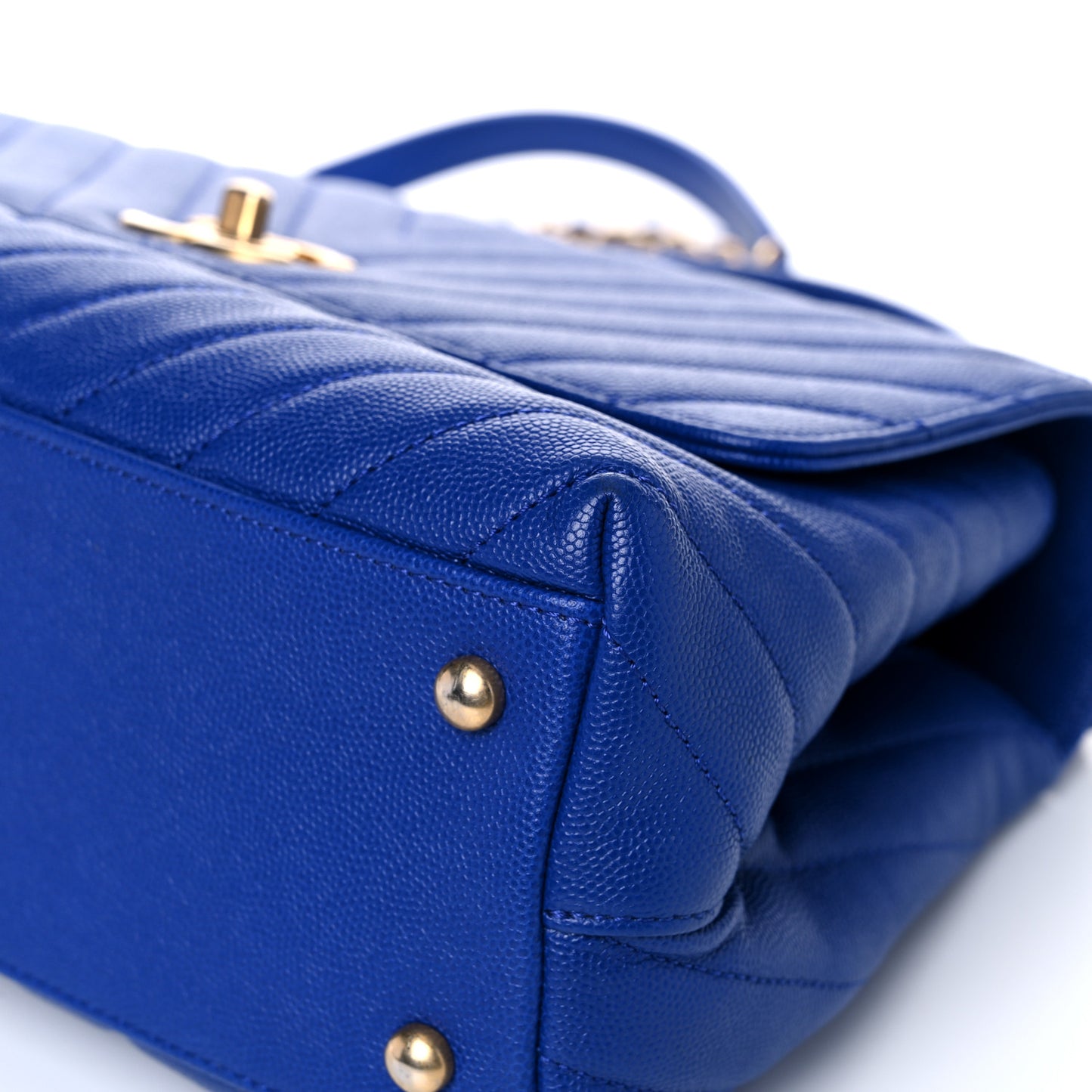 Caviar Chevron Quilted Small Coco Handle Flap Blue