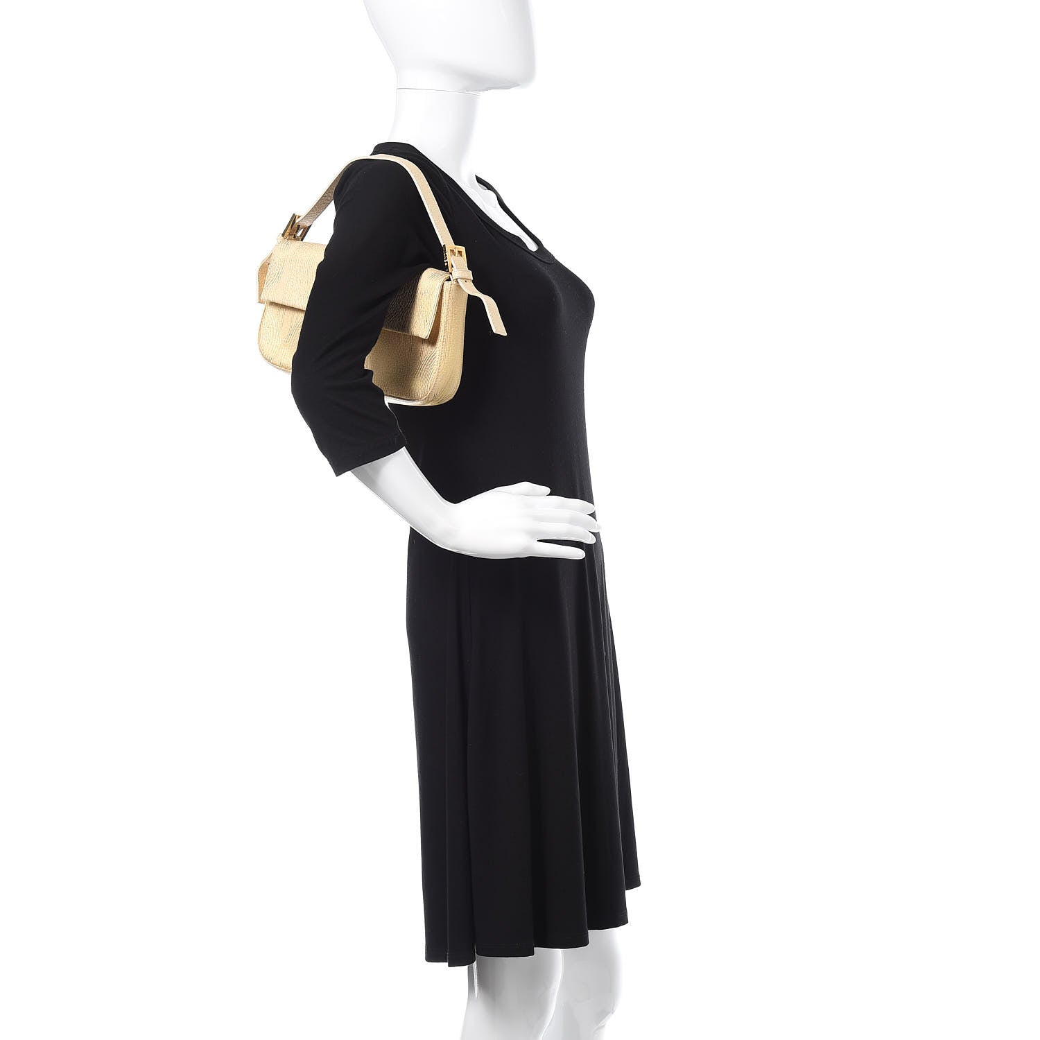 Fendi Metallic Calfskin Printed Baguette Gold 2 of 16