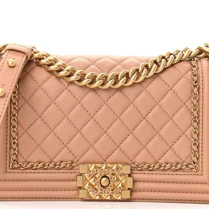 Chanel Calfskin Quilted Medium Chain Detail Boy Flap Light Brown 7 of 10