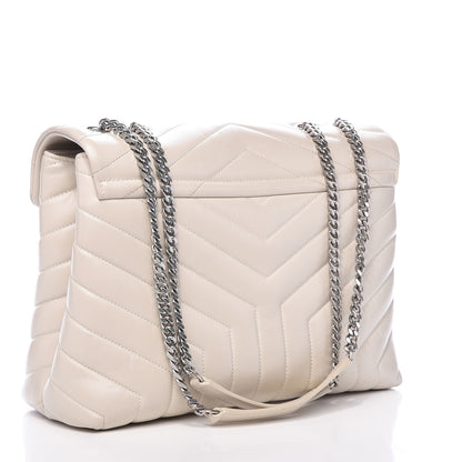 Saint Laurent Calfskin Y Quilted Monogram Medium Loulou Chain Satchel Crema Soft 3 of 10