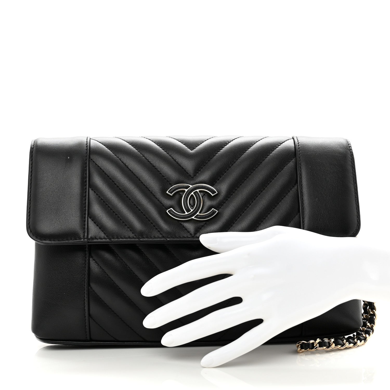 Chanel Calfskin Quilted Daily Chevron Clutch Black 2 of 8