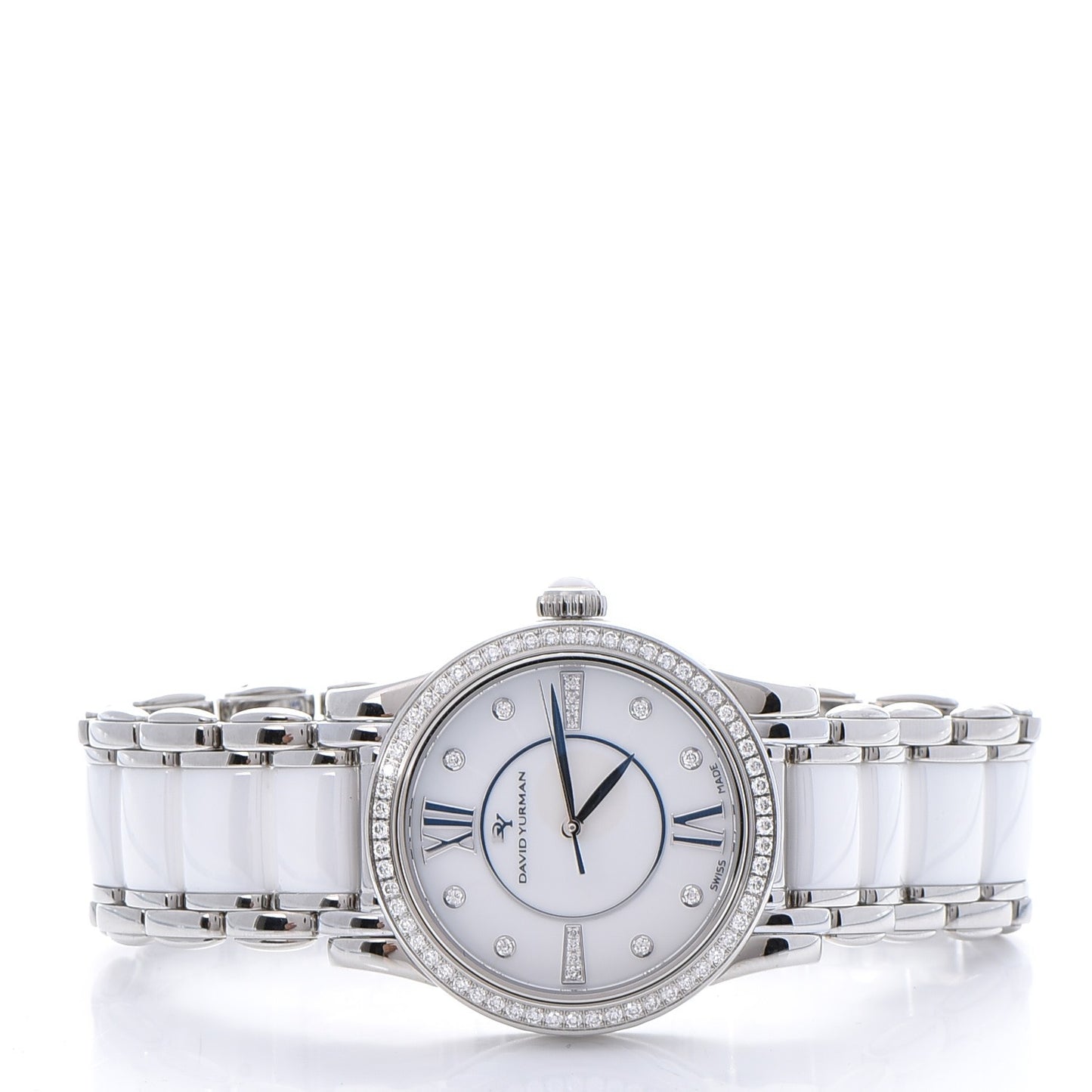 Stainless Steel Ceramic Diamond Bezel 34mm Classic Quartz Watch White