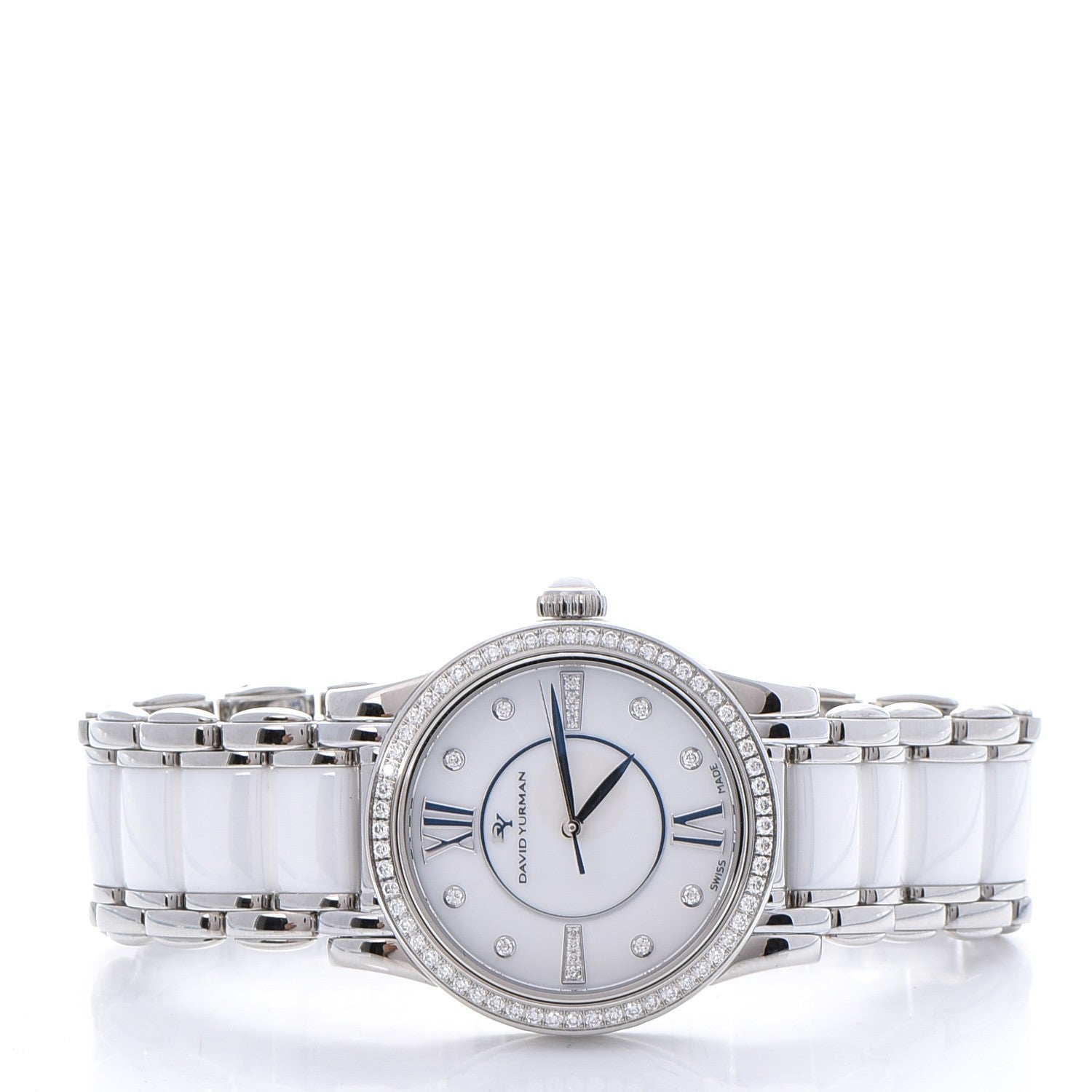 David Yurman Stainless Steel Ceramic Diamond Bezel 34mm Classic Quartz Watch White 3 of 11