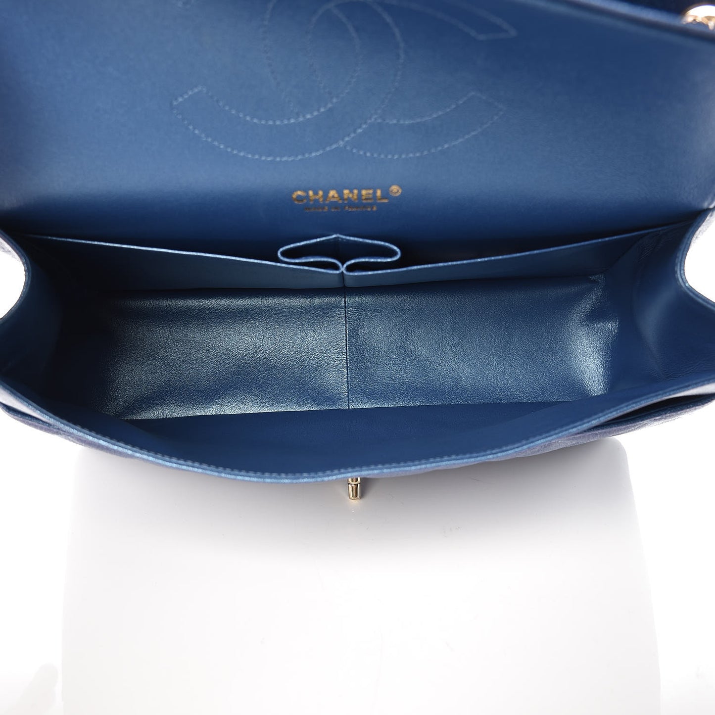 Iridescent Caviar Quilted Jumbo Double Flap Dark Blue