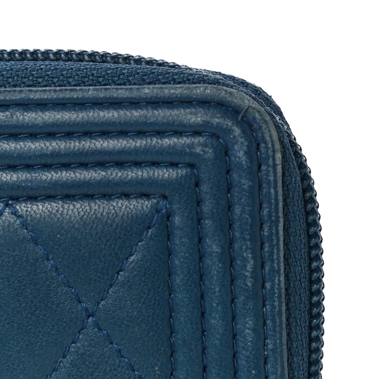 Caviar Quilted Boy Zip Around Coin Purse Wallet Dark Blue