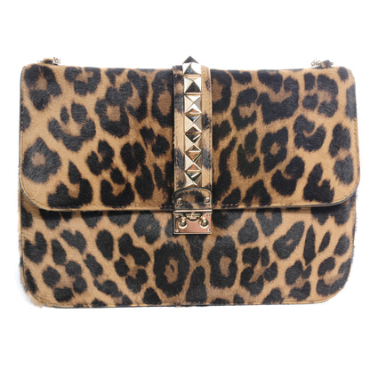 Valentino Garavani Calf Hair Large Glam Lock Rockstud Flap Leopard 1 of 7