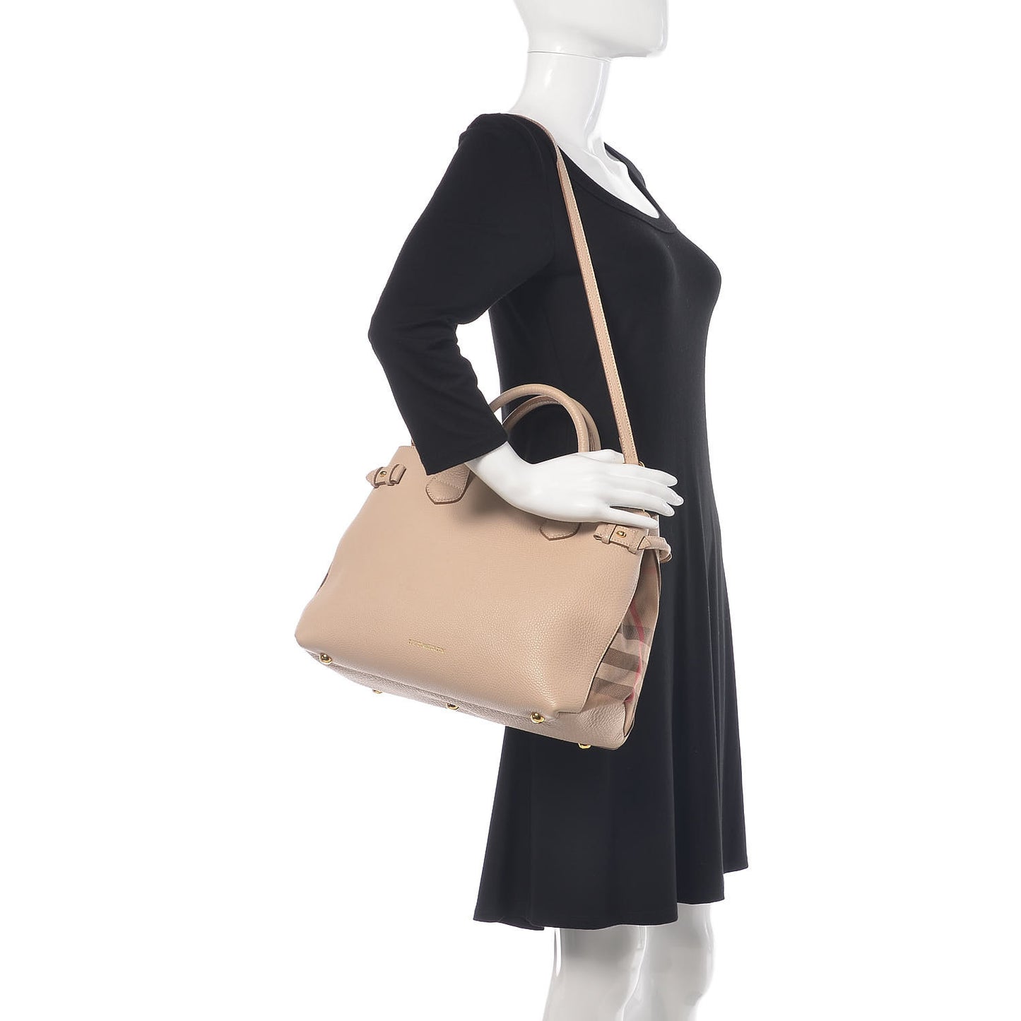 Derby Calfskin House Check Medium Banner Tote Beige