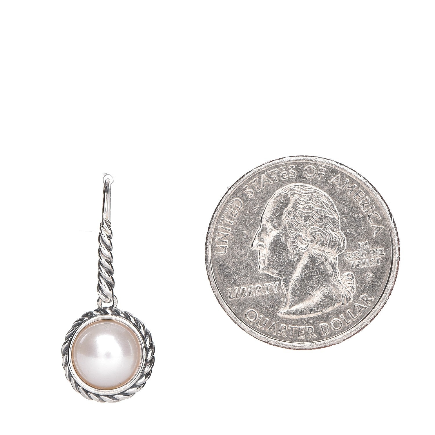 David Yurman Sterling Silver Pearl 9mm Cable Drop Earrings 2 of 4