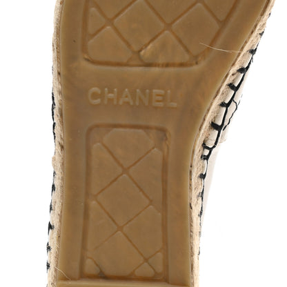 Chanel Lambskin Stitched CC Espadrilles 37 White Black 6 of 14
