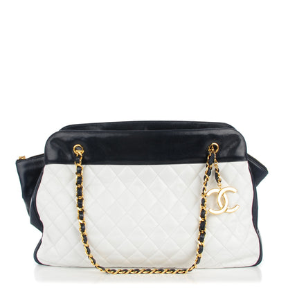 Chanel Lambskin Quilted Shoulder Bag White Navy 1 of 8
