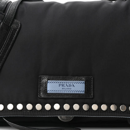 Prada Tessuto Nylon Studded Etiquette Flap Black 7 of 9