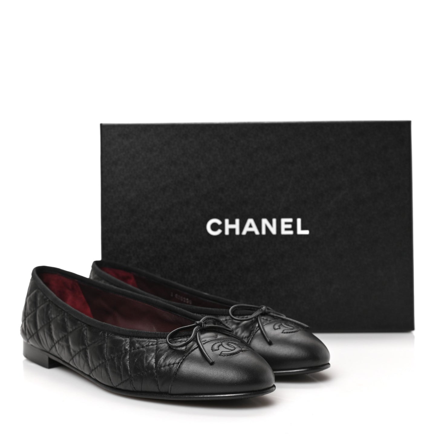 Aged Calfskin Quilted CC Cap Toe Ballerina Flats 40 Black