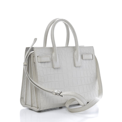 Saint Laurent Calfskin Crocodile Embossed Baby Sac De Jour Gris Perle 3 of 9