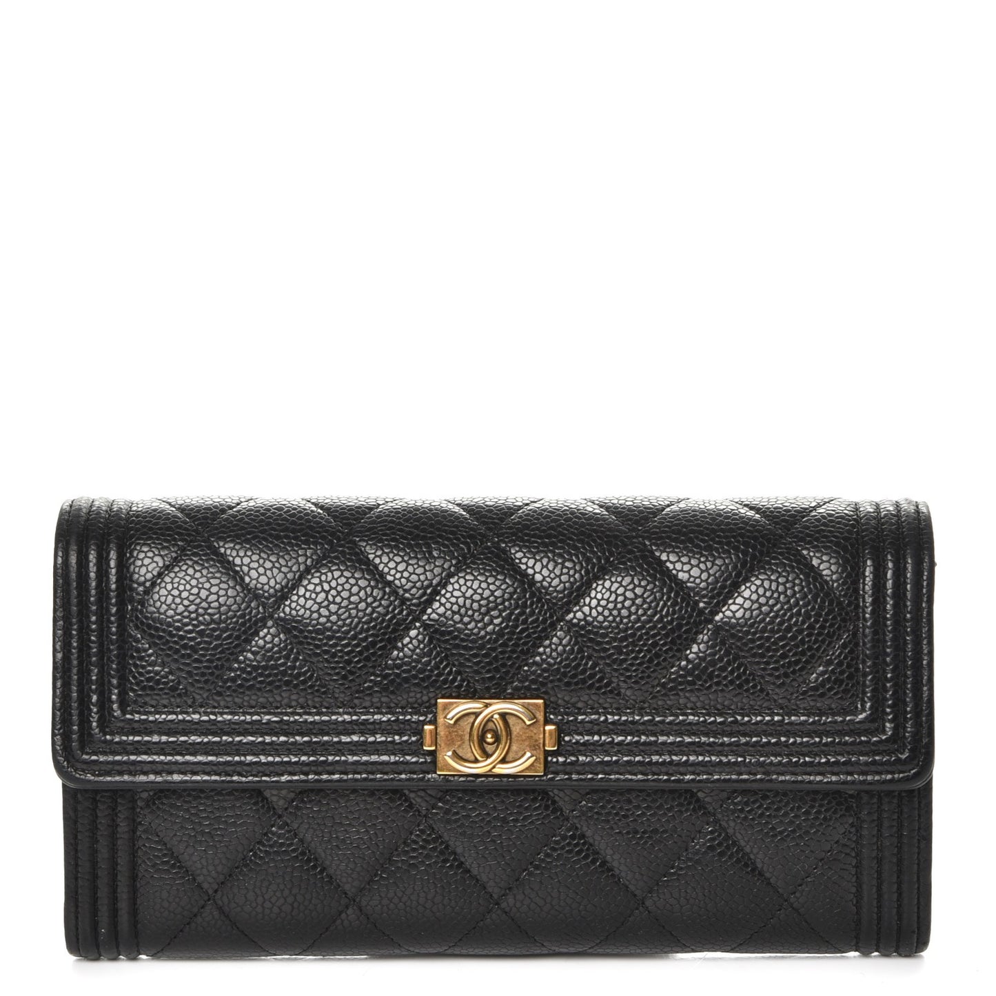 Caviar Quilted Boy Flap Wallet Black