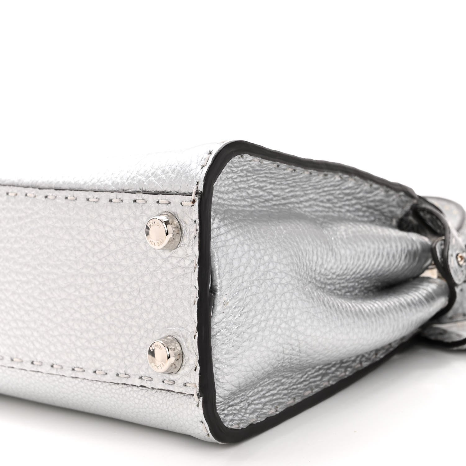 Fendi Cuoio Romano Lux Selleria Mini Peekaboo Iconic Satchel Argento 11 of 11