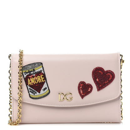 Dolce & Gabbana Vitello Embroidered Amore Wallet On Chain Light Pink 1 of 10