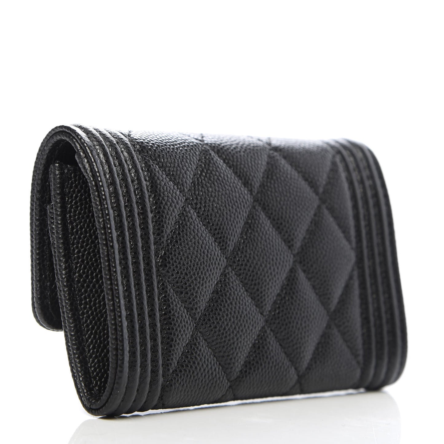 Caviar Quilted Boy Flap Card Holder Black