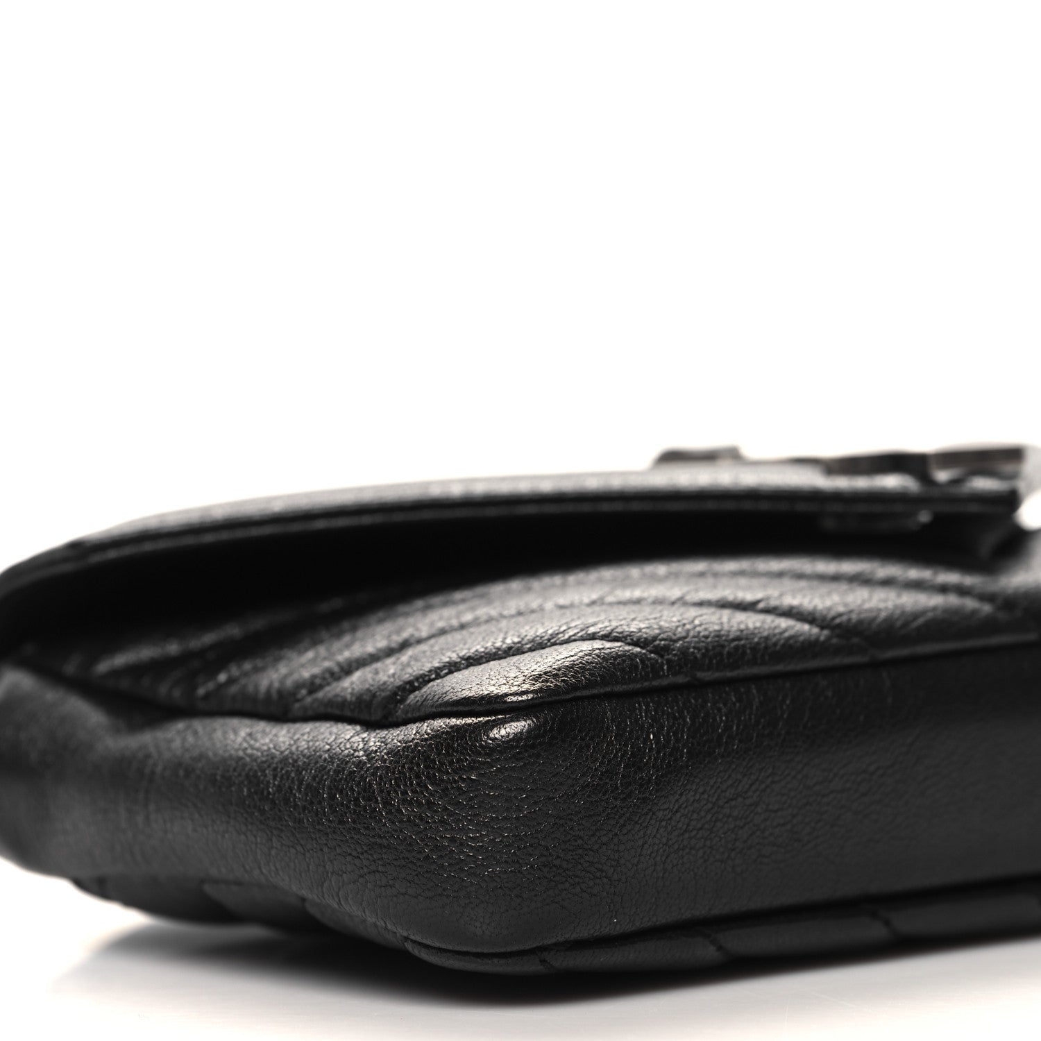 Saint Laurent Sheepskin Matelasse Chevron Monogram College Chain Wallet Coal 8 of 10