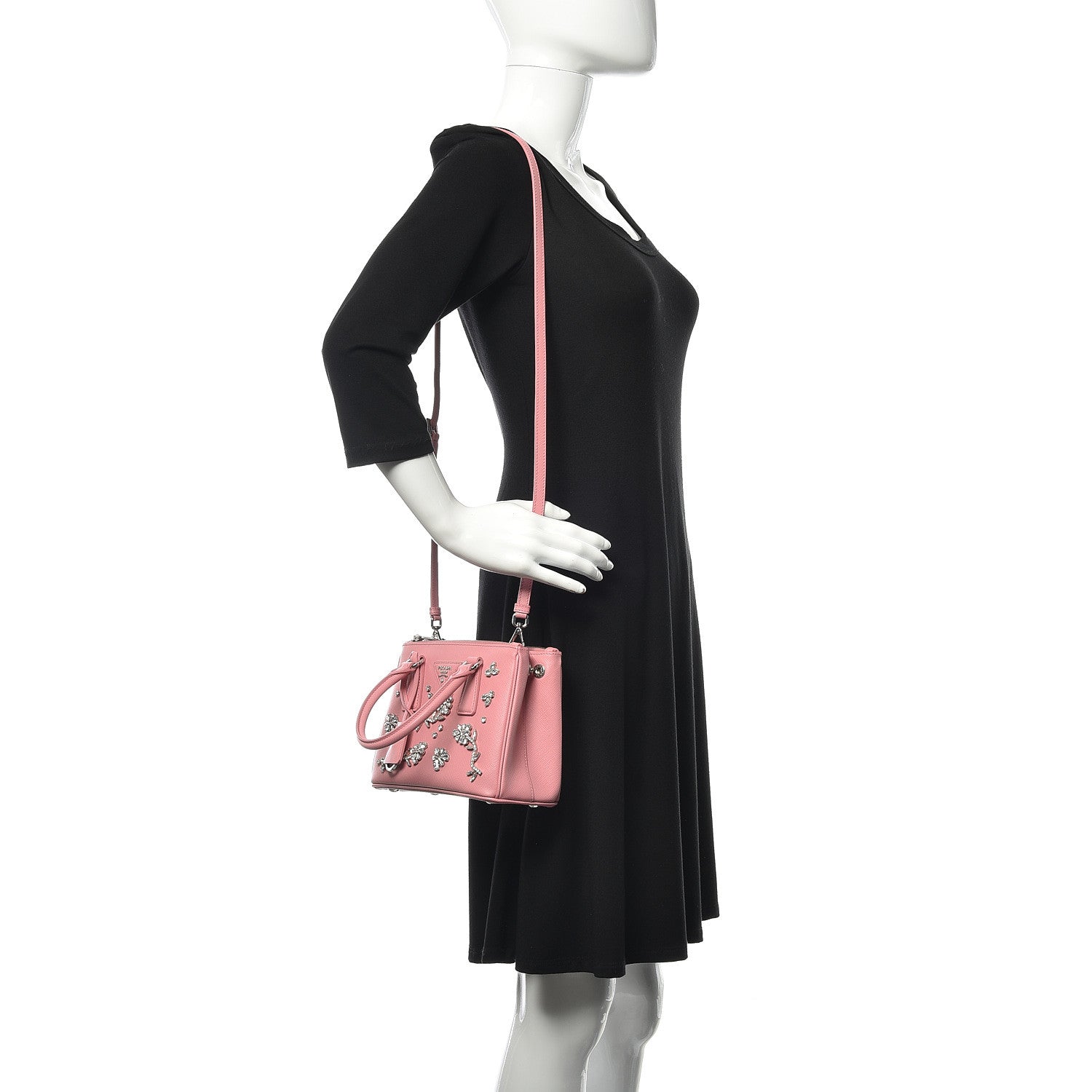 Prada Saffiano Lux Crystal Micro Galleria Double Zip Tote Petalo 2 of 9