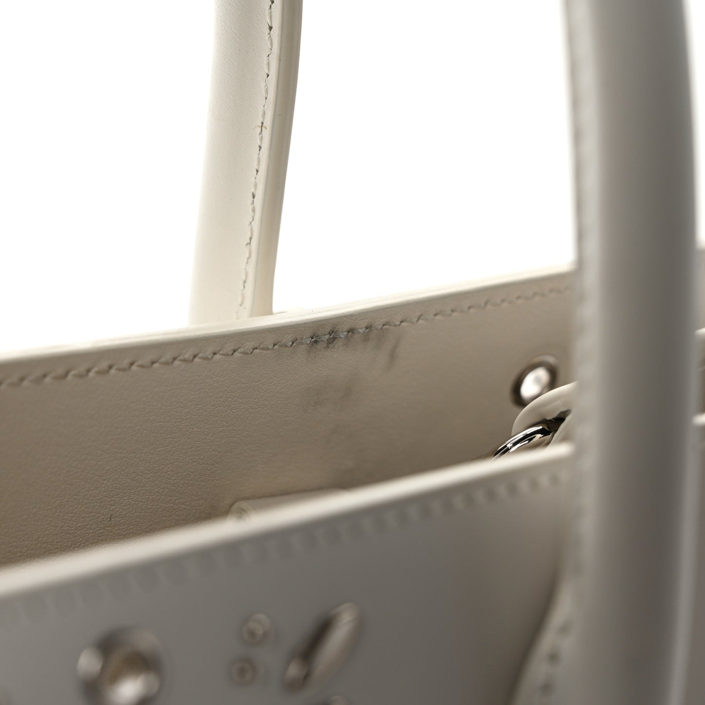 Calfskin Perforated Studded Baby Sac De Jour White