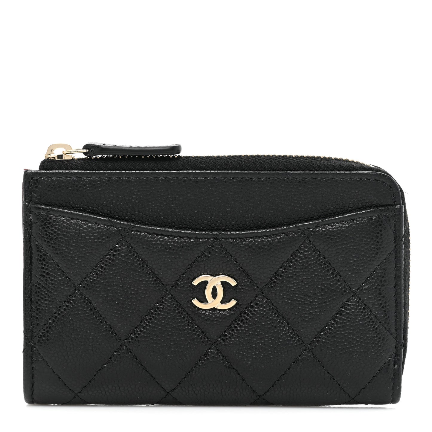 Caviar Quilted CC Zip Around Card Holder Black
