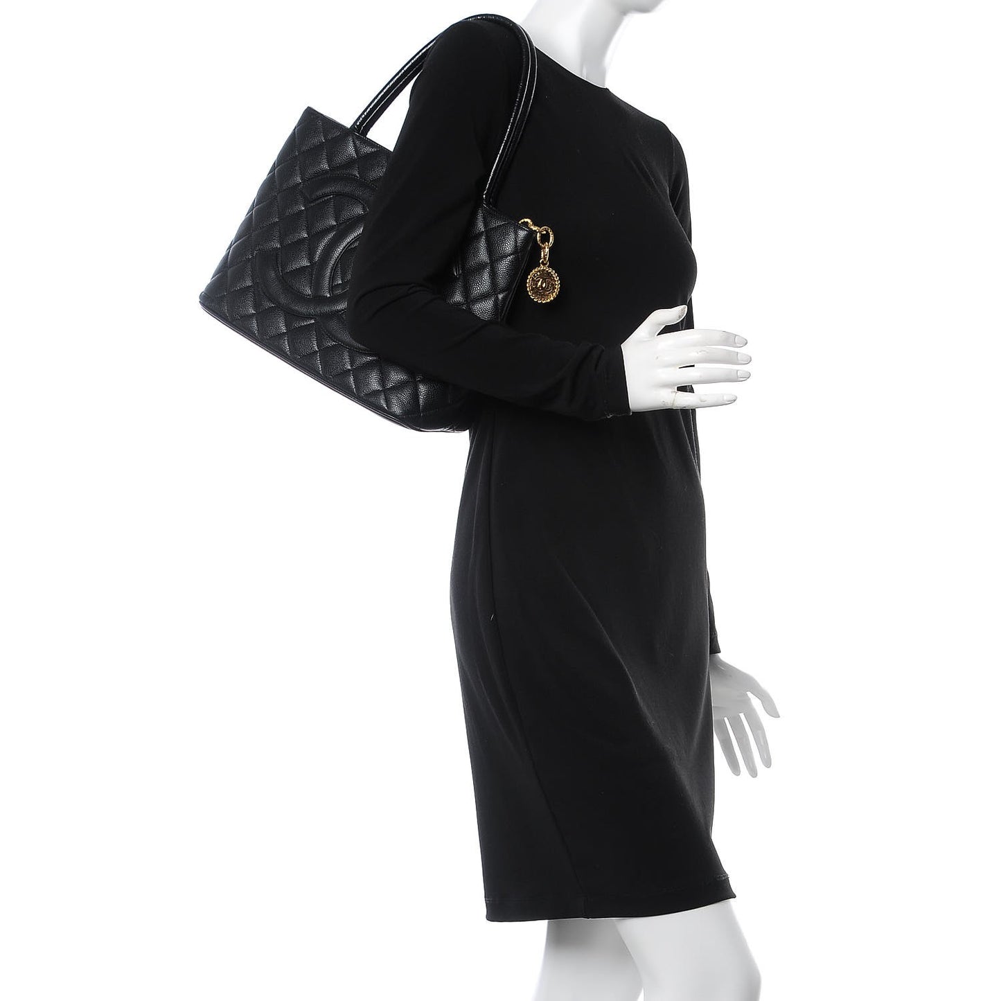 Caviar Quilted Medallion Tote Black