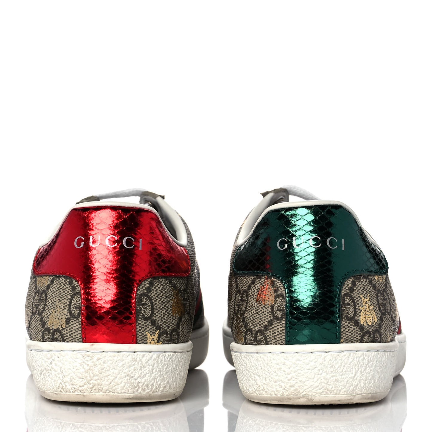 GG Supreme Monogram Bees Ayers Web Womens Ace Sneakers 36 Beige Oro Green Red