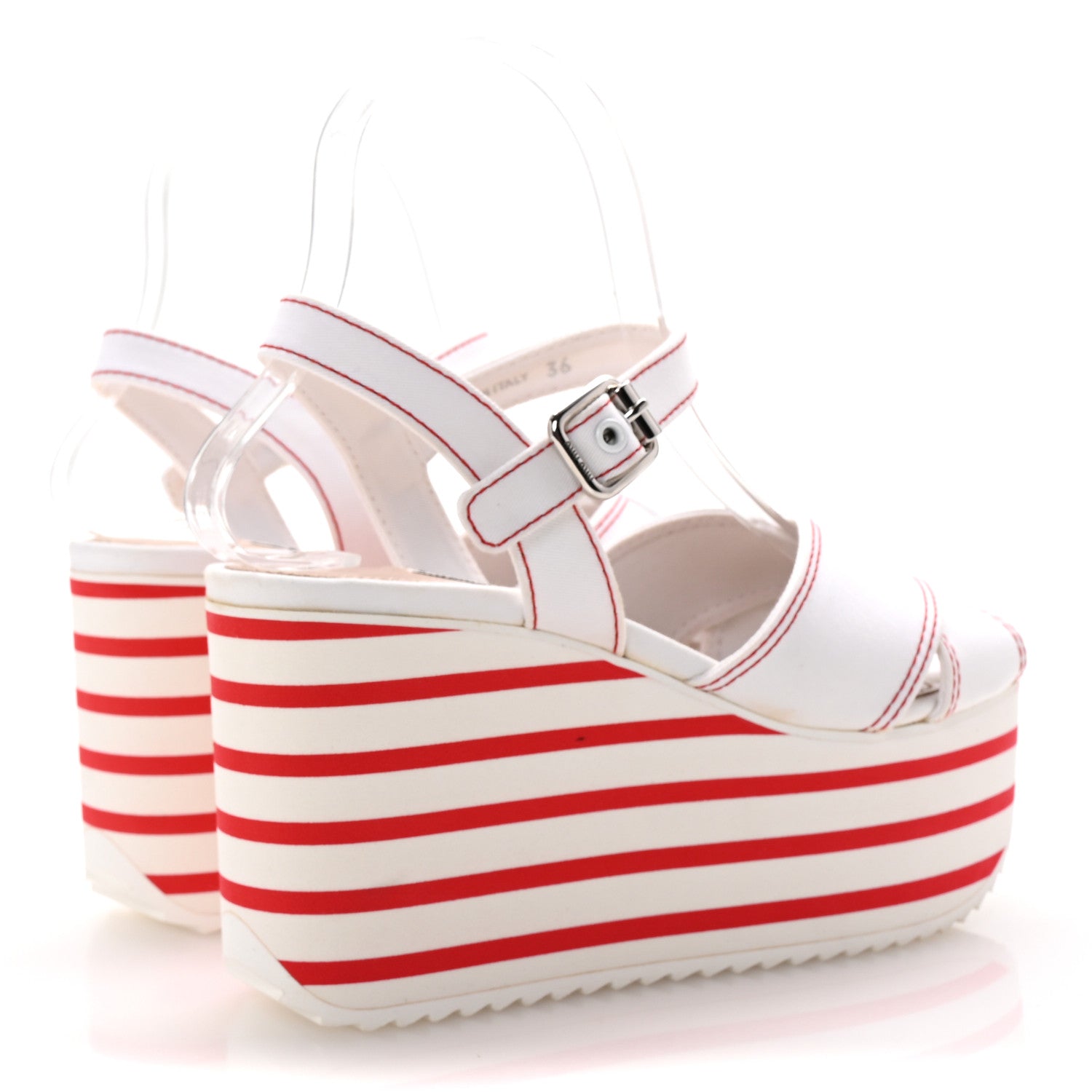 Miu Miu Gabardine Striped Platform Wedge Sandals 36 White Rosso 5 of 10