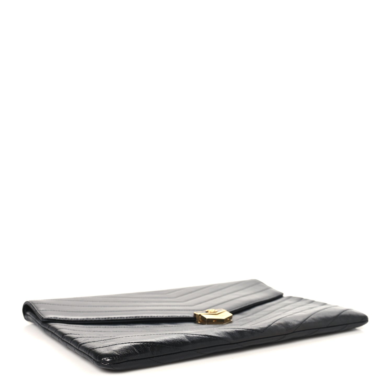 Chanel Calfskin Chevron Quilted Medal Flap Clutch Black 4 of 9