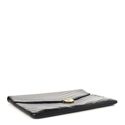 Chanel Calfskin Chevron Quilted Medal Flap Clutch Black 4 of 9