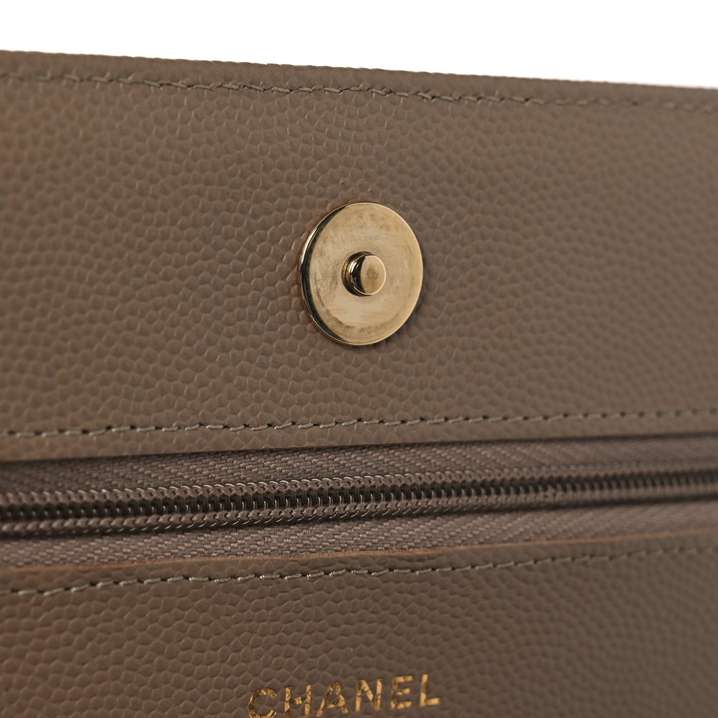 Caviar Quilted Wallet on Chain WOC Dark Beige
