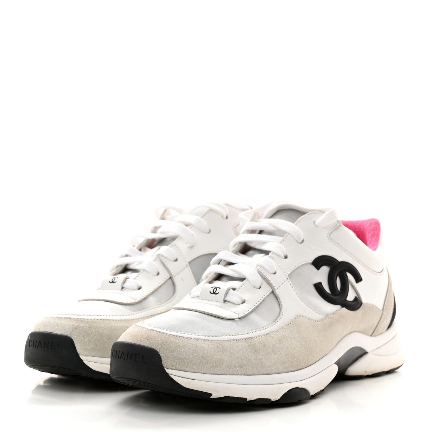 Calfskin Fabric Sneakers 41 White Silver Fluo Pink
