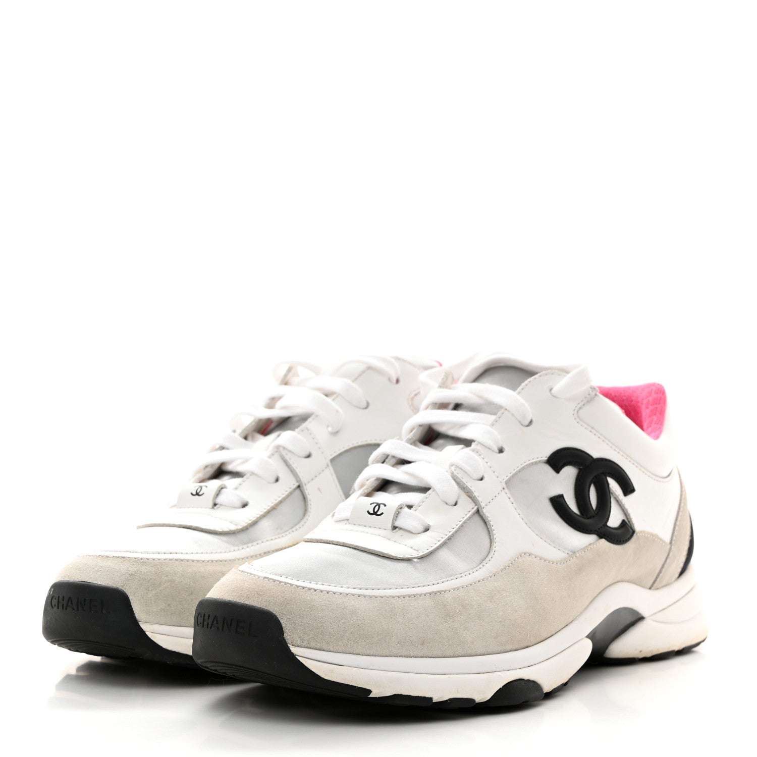 Chanel Calfskin Fabric Sneakers 41 White Silver Fluo Pink 3 of 10
