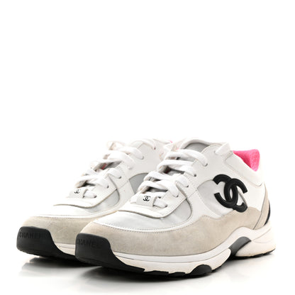 Chanel Calfskin Fabric Sneakers 41 White Silver Fluo Pink 3 of 10