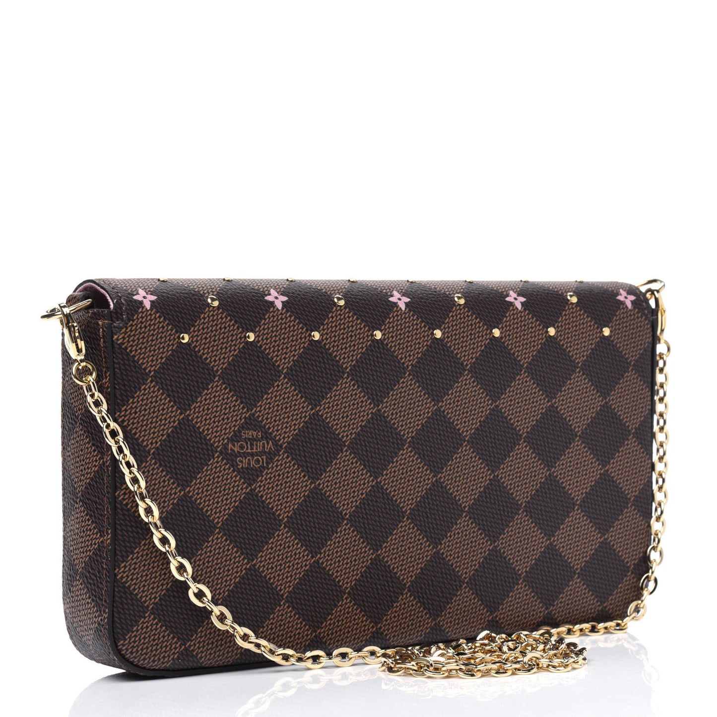 Damier Ebene Studded Pochette Felicie Chain Wallet