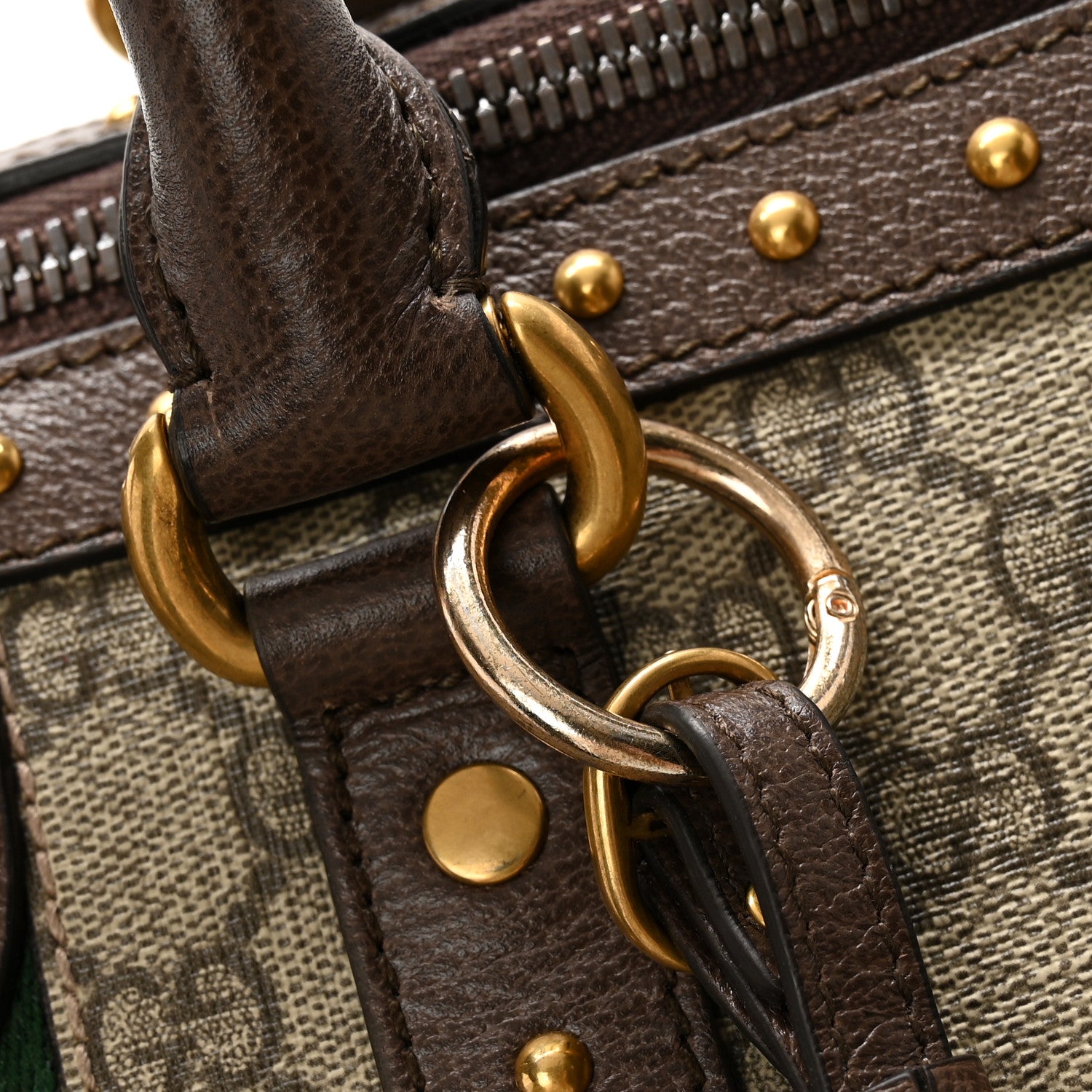 Gucci GG Supreme Monogram Textured Dollar Calfskin Web Studded Large Savoy Duffle Bag Beige Ebony 14 of 15
