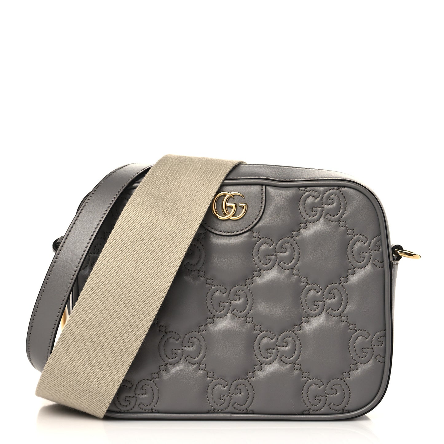 Calfskin GG Matelasse Shoulder Bag Dusty Grey Natural