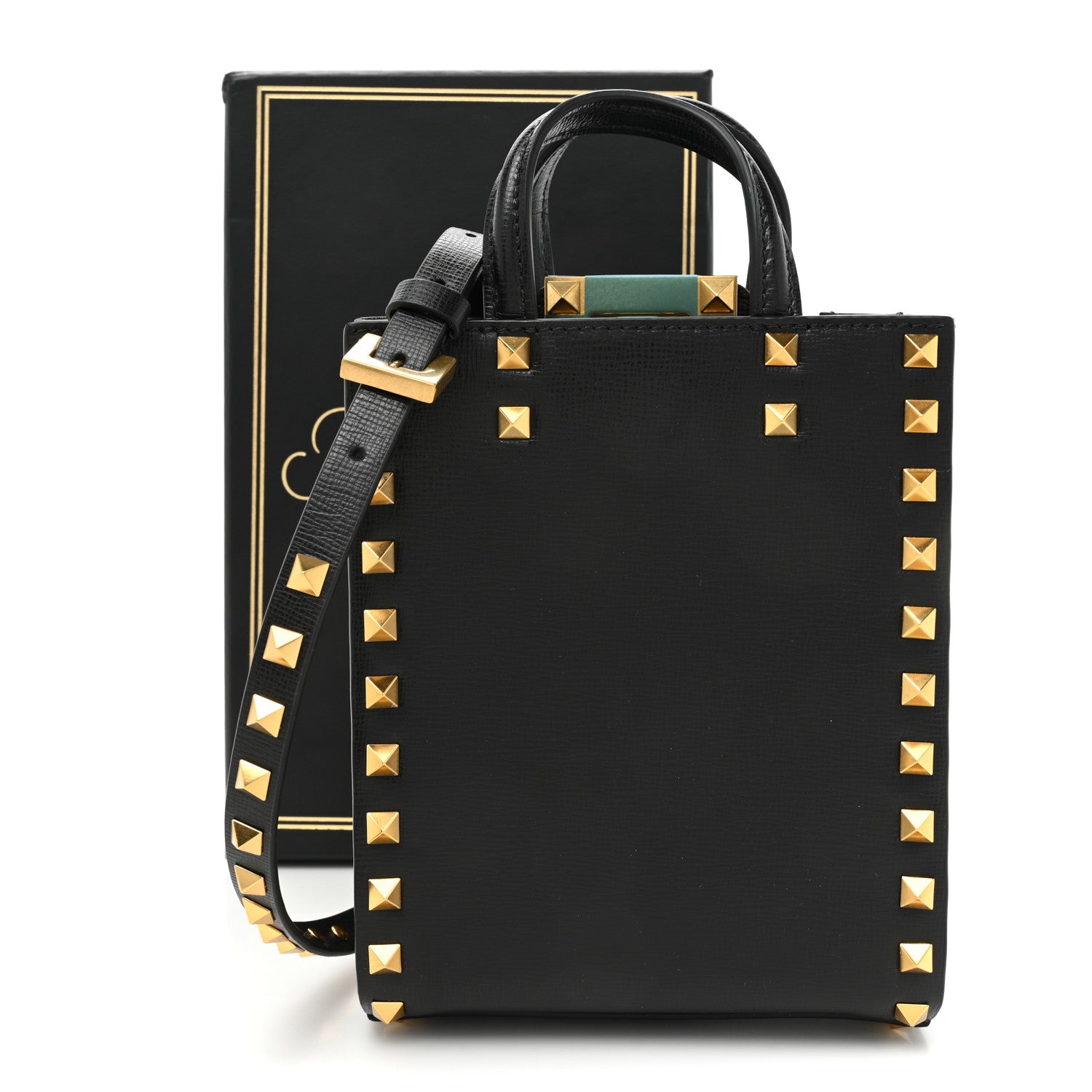 Valentino Garavani Grainy Calfskin Mini Rockstud Alcove Tote Black 11 of 11