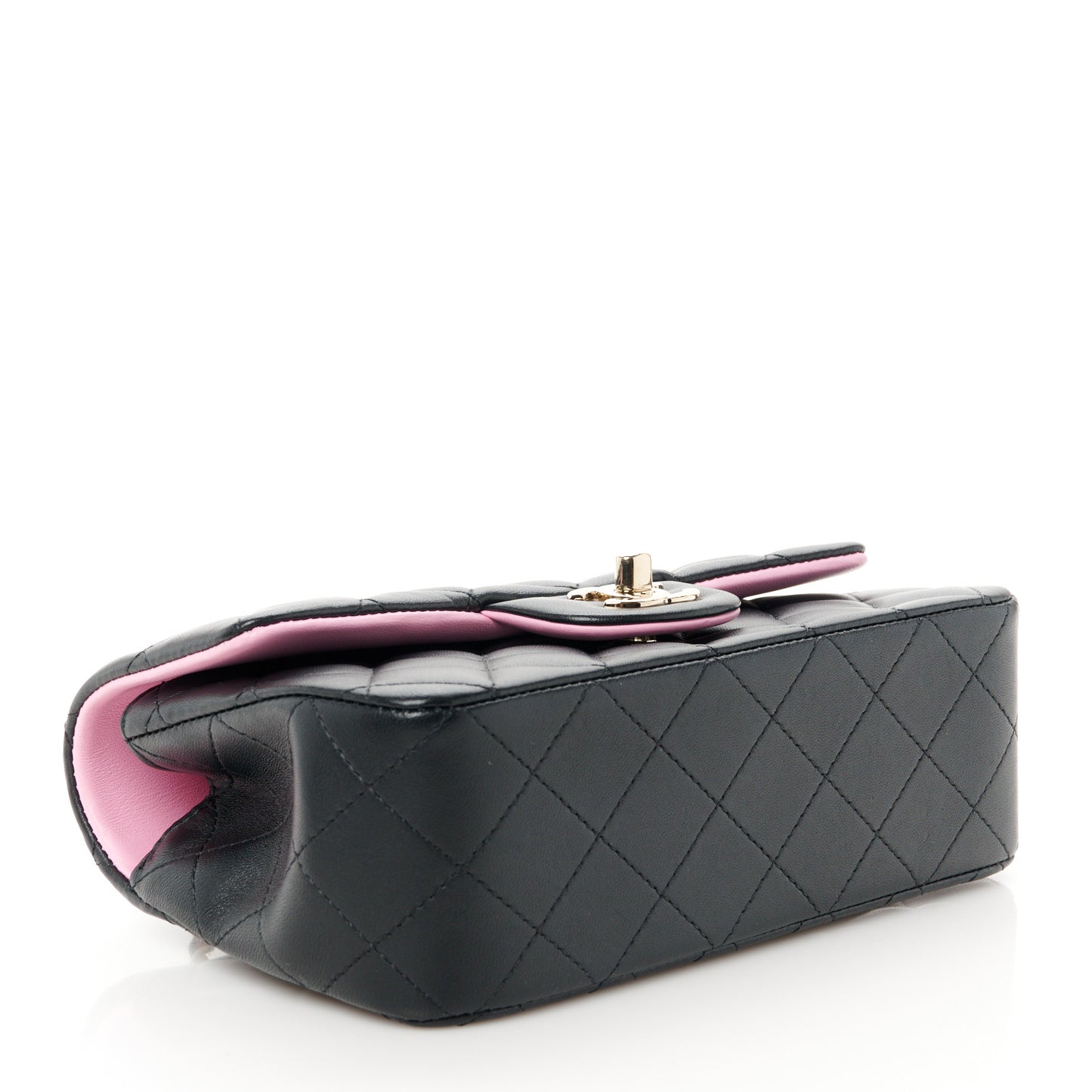 Lambskin Quilted Bi-Color Mini Top Handle Rectangular Flap Black Lilac