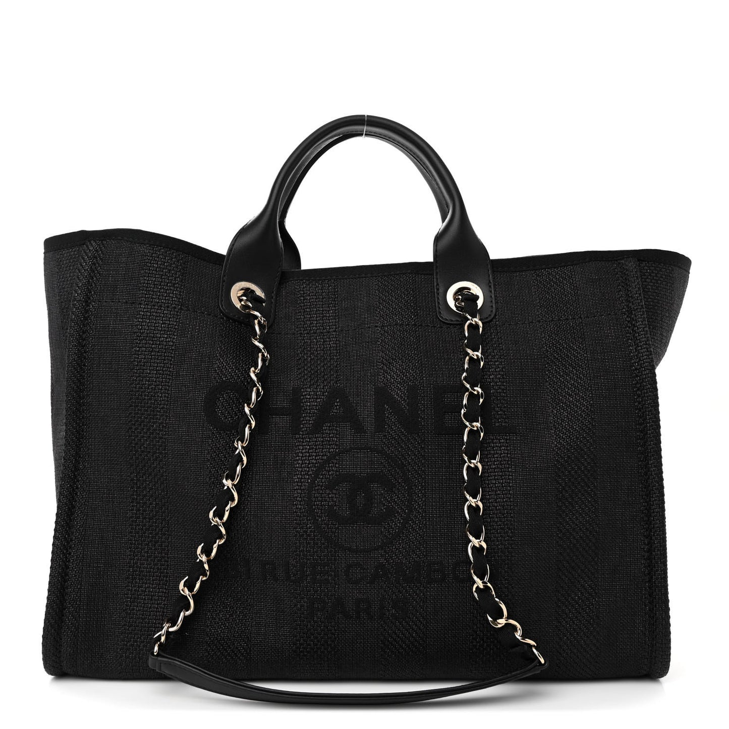 Mixed Fibers Calfskin Striped Deauville Tote Black