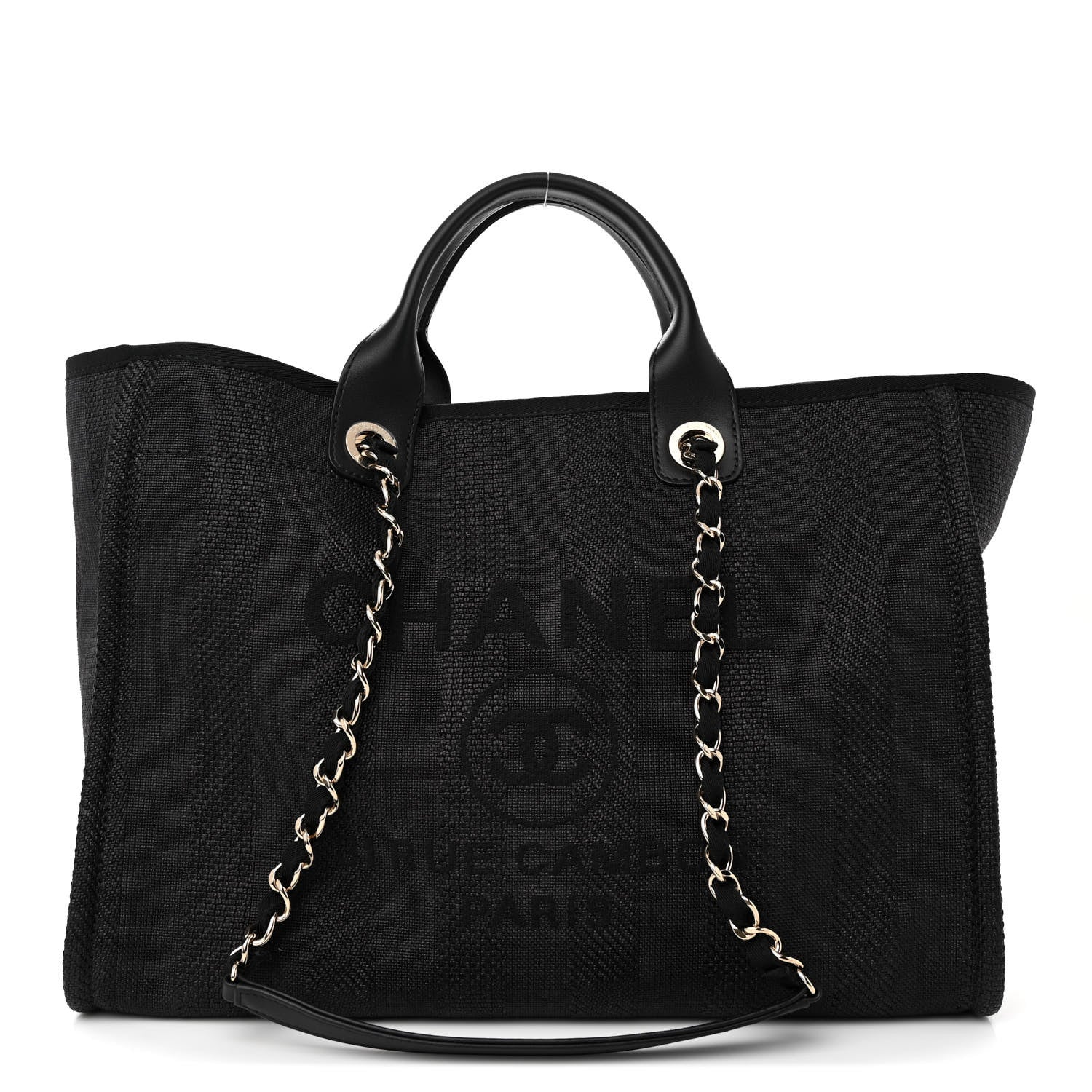 Chanel Mixed Fibers Calfskin Striped Deauville Tote Black 1 of 10