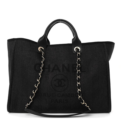 Chanel Mixed Fibers Calfskin Striped Deauville Tote Black 1 of 10