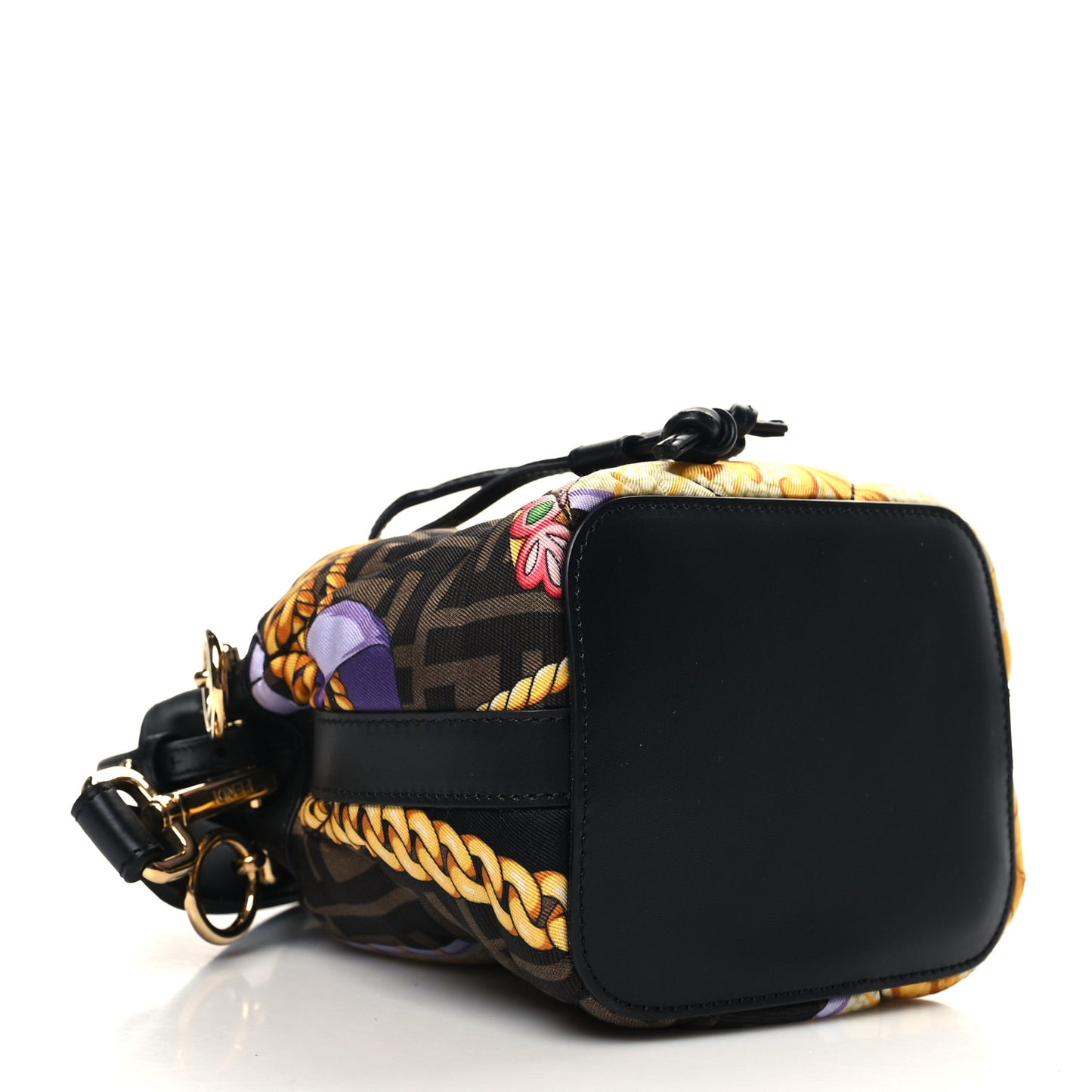 X VERSACE Silk Vitello Fendace FF Baroque Quilted Mini Mon Tresor Bucket Bag Gold Multicolor