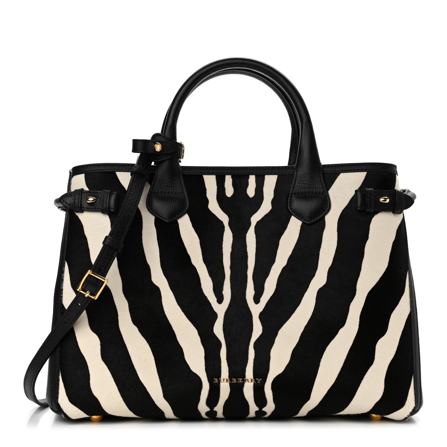 Burberry Calf Hair House Check Zebra Print Medium Banner Tote Natural Black 1 of 12