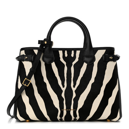 Burberry Calf Hair House Check Zebra Print Medium Banner Tote Natural Black 1 of 12