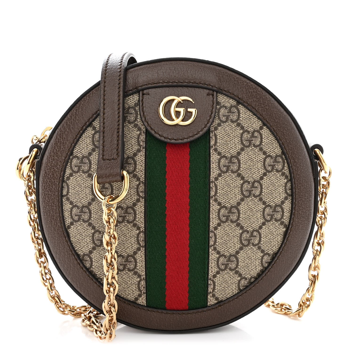 Gucci GG Supreme Monogram Web Mini Ophidia Round Shoulder Bag Brown 1 of 10